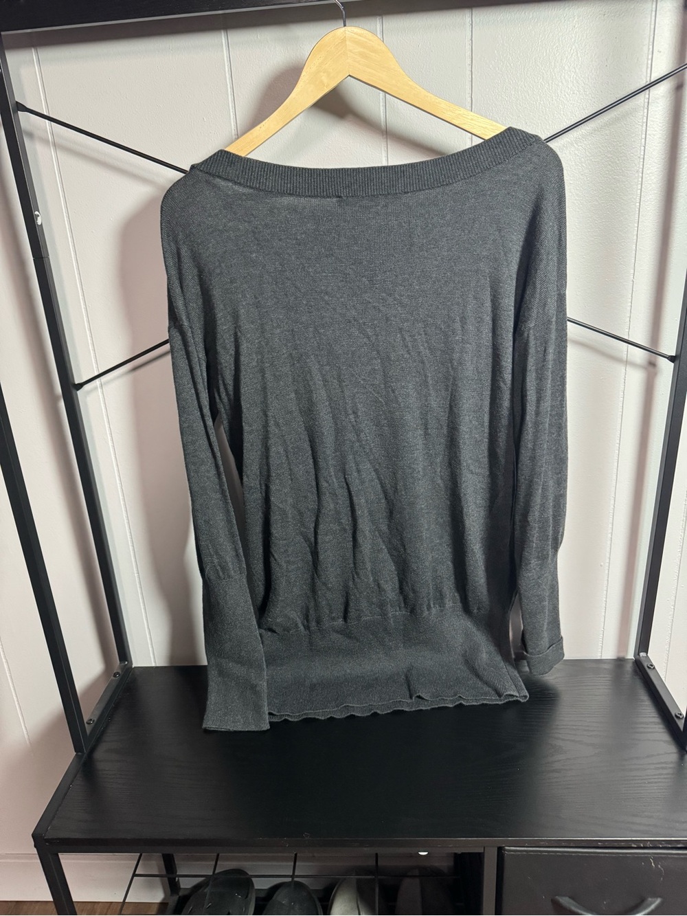 White House Black Market Dark Charcoal Scoop Neck Sweater